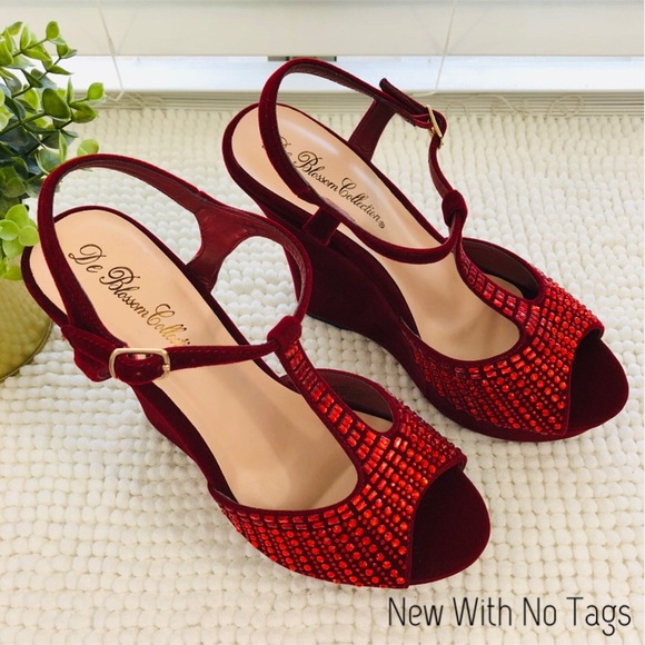 The Blossom Collection Shoes - The Blossom Collection embellished wedges red 10